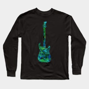 Green on Blue Flame Guitar Silhouette Long Sleeve T-Shirt